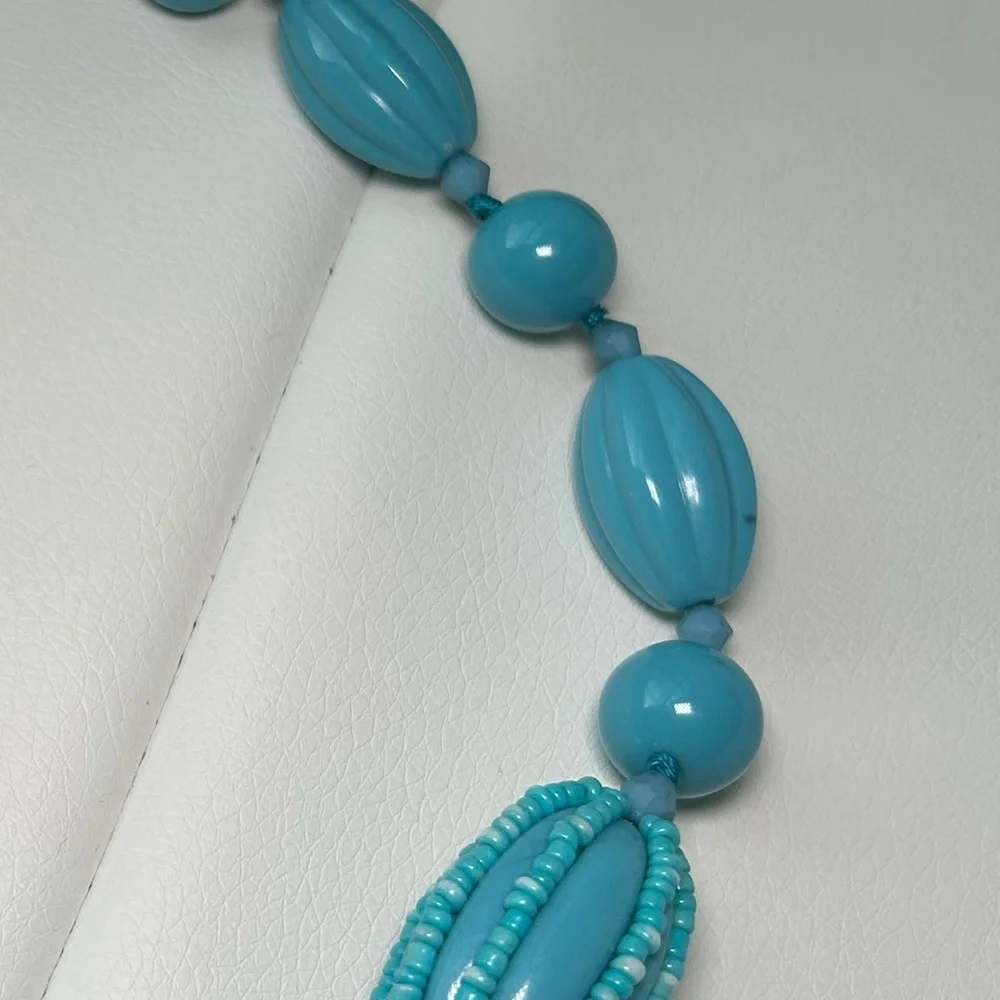 Vintage Retro Boho Aqua Chunky Beaded Necklace